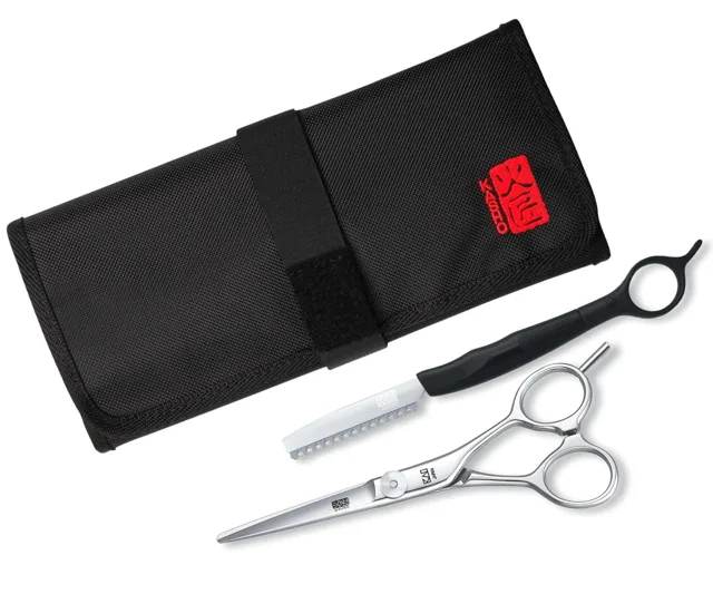 Sada kadeřnických nůžek Kasho Design Master Classic 5,5" a břitvy Kasho Speed Edge Razor s textilním pouzdrem + dárek zdarma