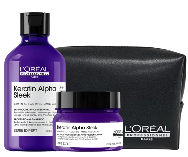Sada pro dlouhotrvající uhlazení krepatých vlasů Loréal Professionnel Serie Expert Keratin Alpha Sleek + taštička zdarma - L’Oréal Professionnel + dár