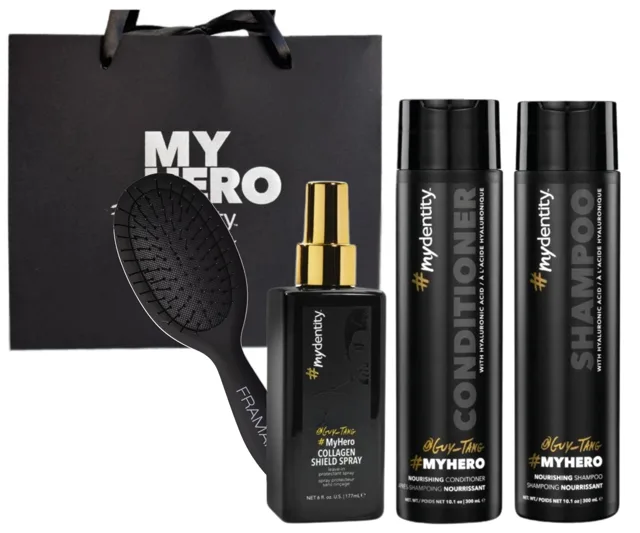 Sada pro výživu a hydrataci vlasů #mydentity MyHero Nourishing s dárkovou taškou a mini kartáčem Framar - černý + dárek zdarma