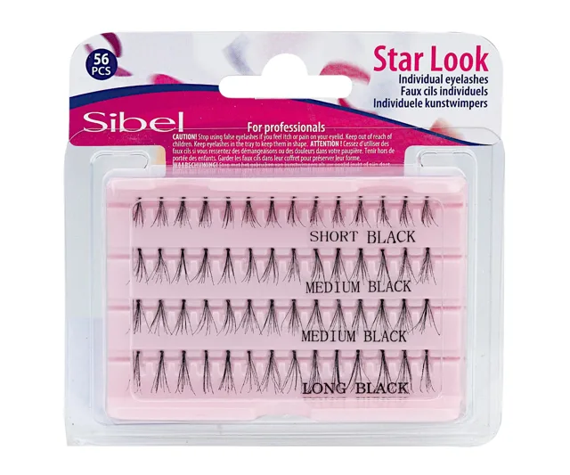 Sada umělých trsových řas Sibel Star Look Individual Eyelashes - velikost S, M, L, 56 ks (0002690)