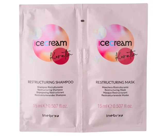 Šampon a maska s keratinem pro poškozené vlasy Inebrya Ice Cream Keratin - 2x15 ml