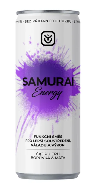 Samurai Shot Samurai Energy - Puerh & Borůvka, 330 ml