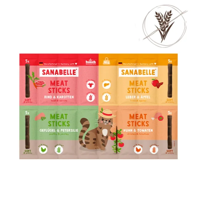 SANABELLE Masové tyčinky - směs 40 g, mix 4 příchutí, pamlsek pro kočky
