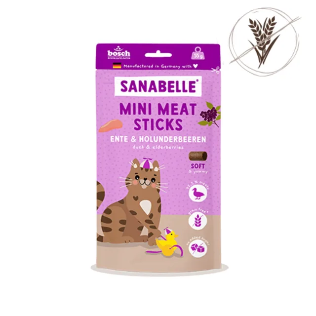 SANABELLE Mini masové tyčinky kachna a bezinky 55g kachna a bezinky bezobilný pamlsek pro kočky
