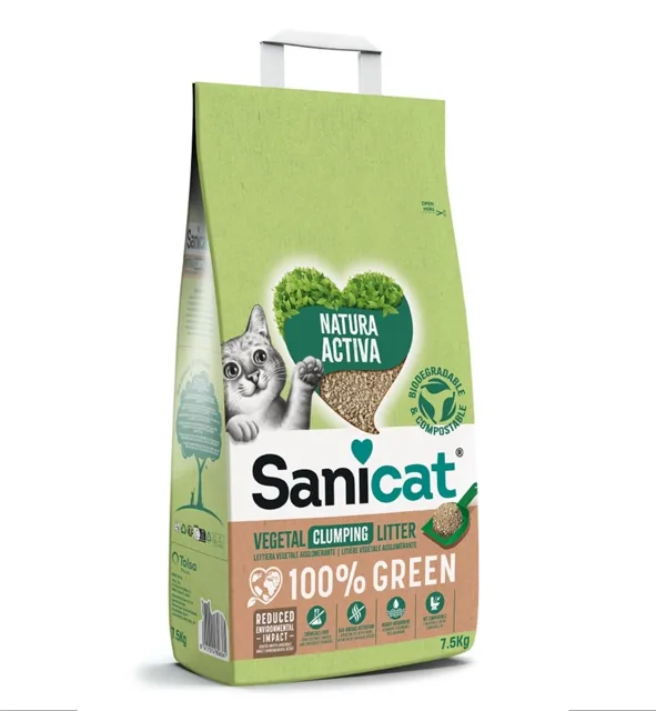 SANICAT Natura Activa 100% Green 7,5 kg Stelivo pro kočky