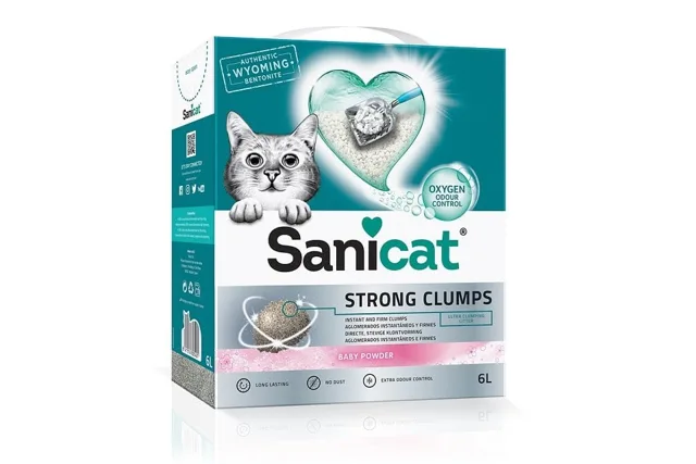 SANICAT Strong Clumps 10 l bentonitový kočkolit Baby powder