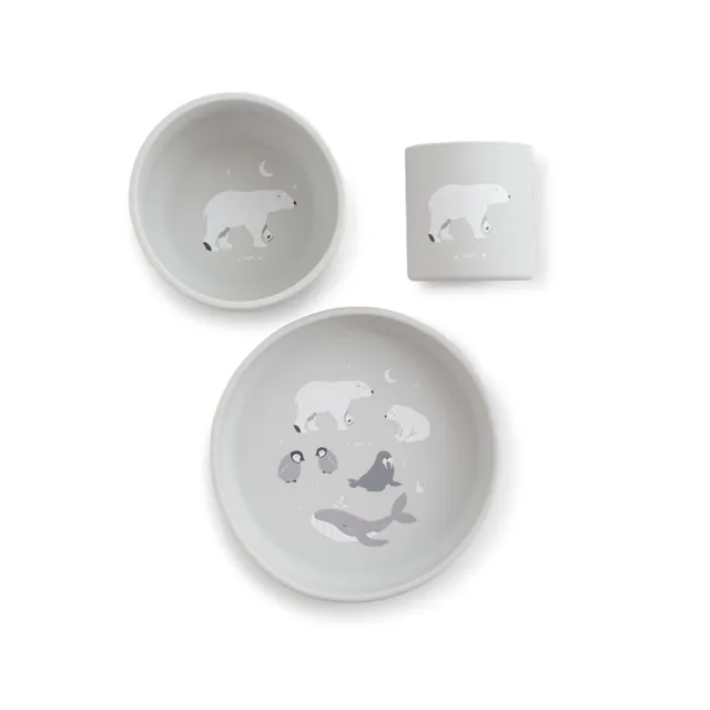 Saro Baby silikonová jídelní sada Polaris Grey