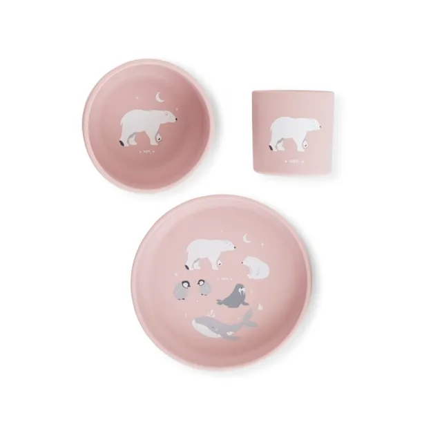 Saro Baby silikonová jídelní sada Polaris Pink