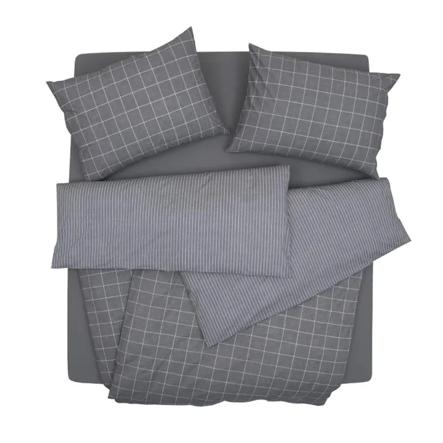 SCANquilt povlečení KLASIK kostka+proužek šedá 140 x 200/70 x 90 cm