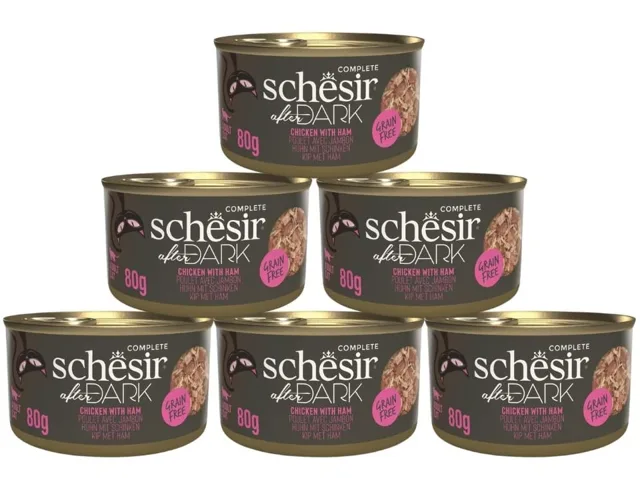 SCHESIR After Dark Kuřecí s šunkou v bujónu 6x80 g mokré krmivo pro kočky