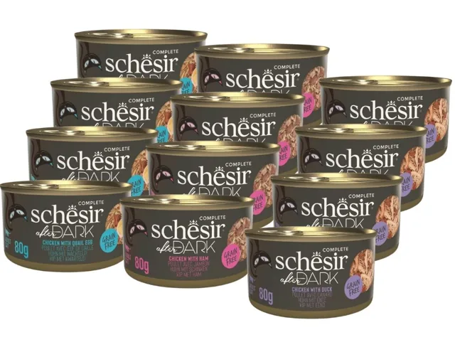 SCHESIR After Dark Mix příchutí v vývaru 12x80 g mokré krmivo pro kočky