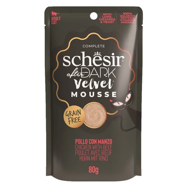 SCHESIR After Dark Velvet kapsička pro kočky kuře a hovězí pěna 80 g