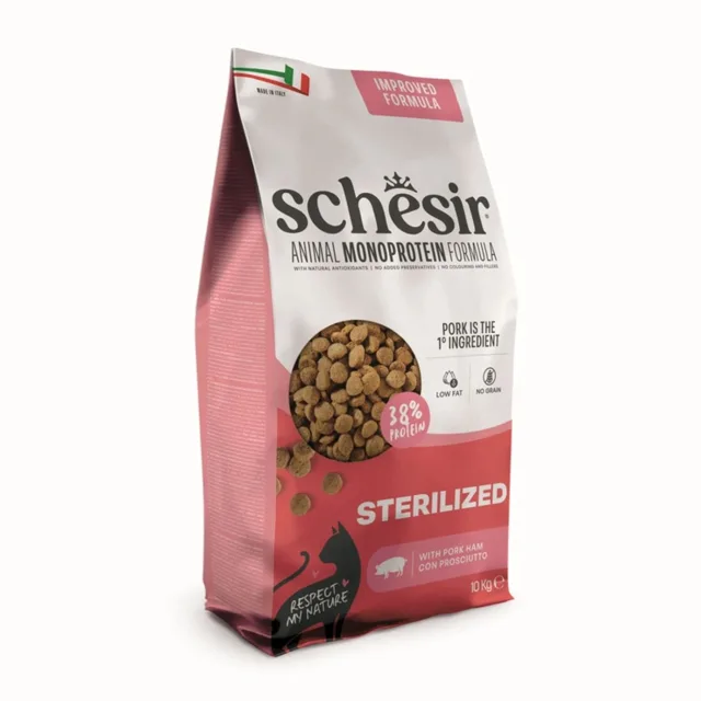 SCHESIR Animal Monoprotein Formula Sterilized Šunka 10 kg granule pro kočky po sterilizaci