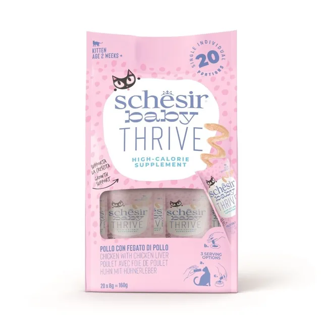 SCHESIR Baby Thrive Kuře s kuřecími játry ve smetaně 20x8 g Doplňkové krmivo pro koťata