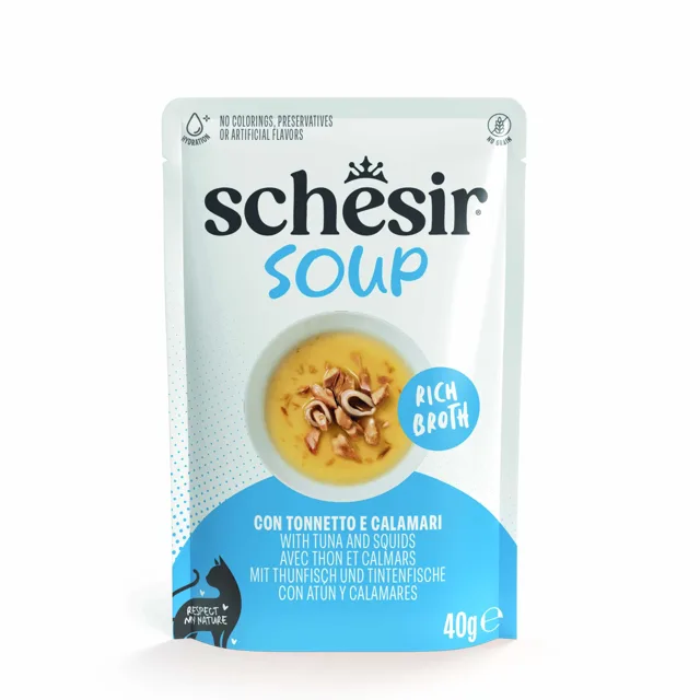 Schesir Cat Soup 12 x 40 g - tuňák a chobotnice