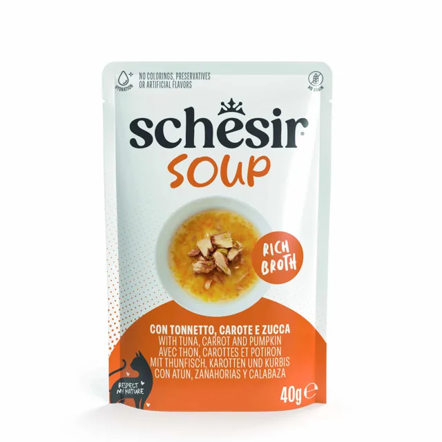 Schesir Cat Soup 12 x 40 g - tuňák, mrkev a dýně