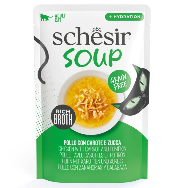 Schesir Cat Soup 24 x 40 g - výhodné balení - tuňák, mrkev a dýně