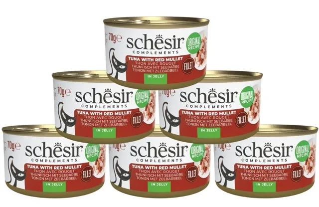 SCHESIR Complements Tuňák s barvenou v želé 6x70 g mokré doplňkové krmivo pro kočky