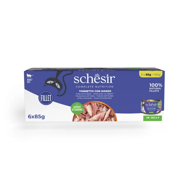Schesir Complete Nutrition Fillet v želé 24 x 85 g - tuňák s lososem