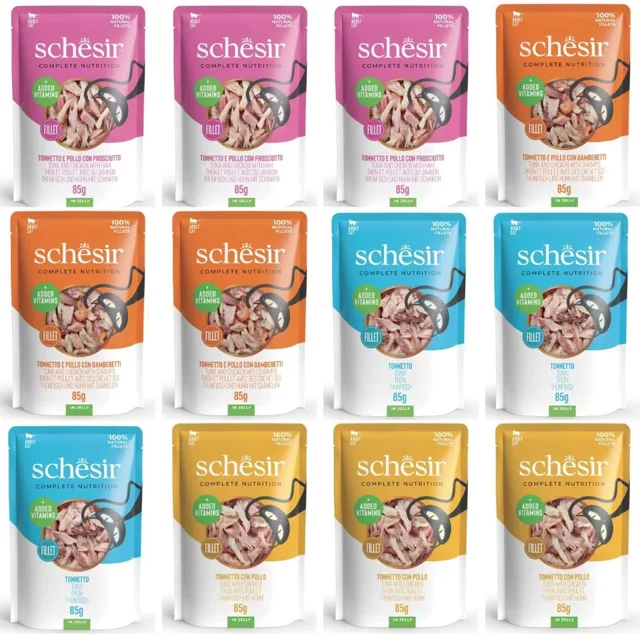 SCHESIR Kočičí sada Mix 4 příchutí 12x85g