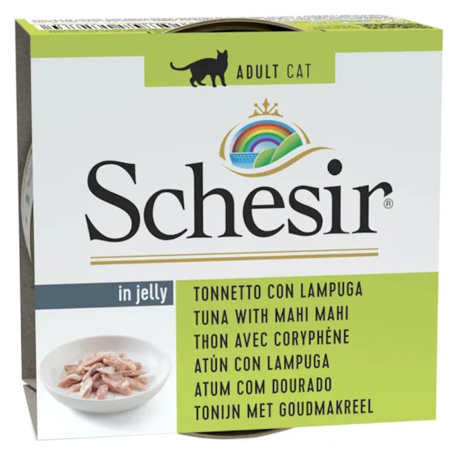 SCHESIR Konzerva pro kočky tuňák a mahi mahi želé 85 g