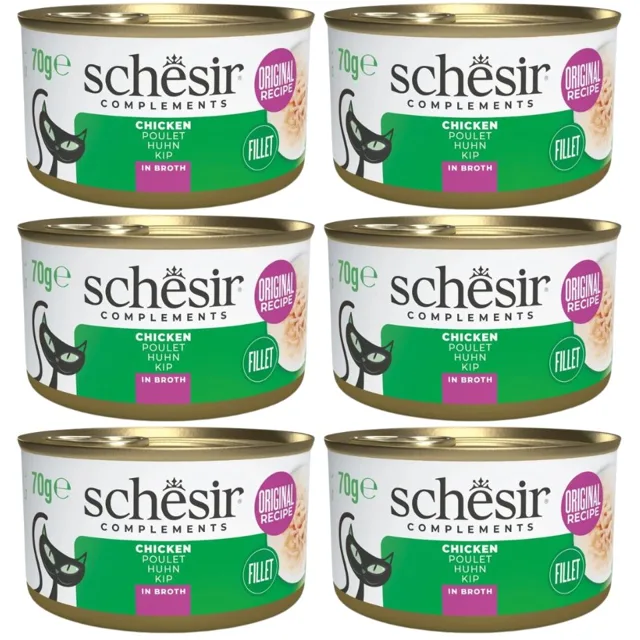 SCHESIR Kuře s rýží ve vývaru pro kočky 6x70 g