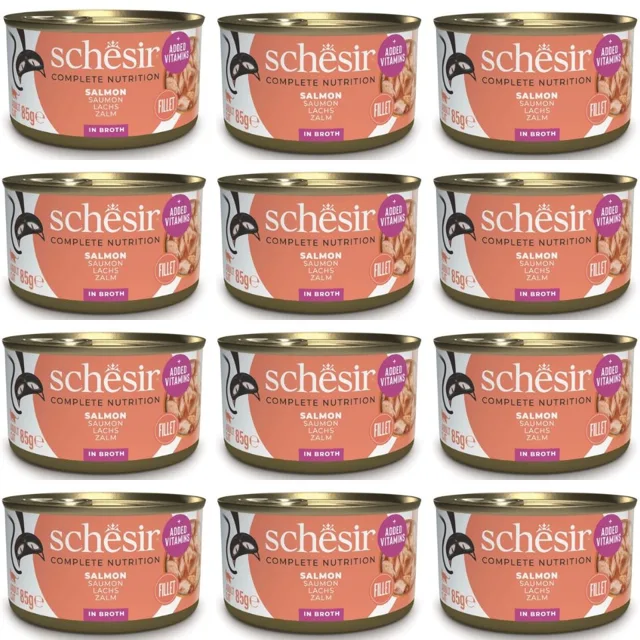 SCHESIR Losos ve vývaru pro kočky 12x85 g