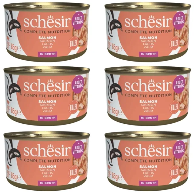 SCHESIR Losos ve vývaru pro kočky 6x85 g