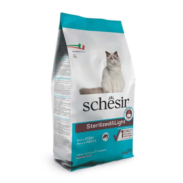 SCHESIR Original Sterilized and Light Ryby 10 kg krmivo pro sterilizované a snadno stravitelné kočky