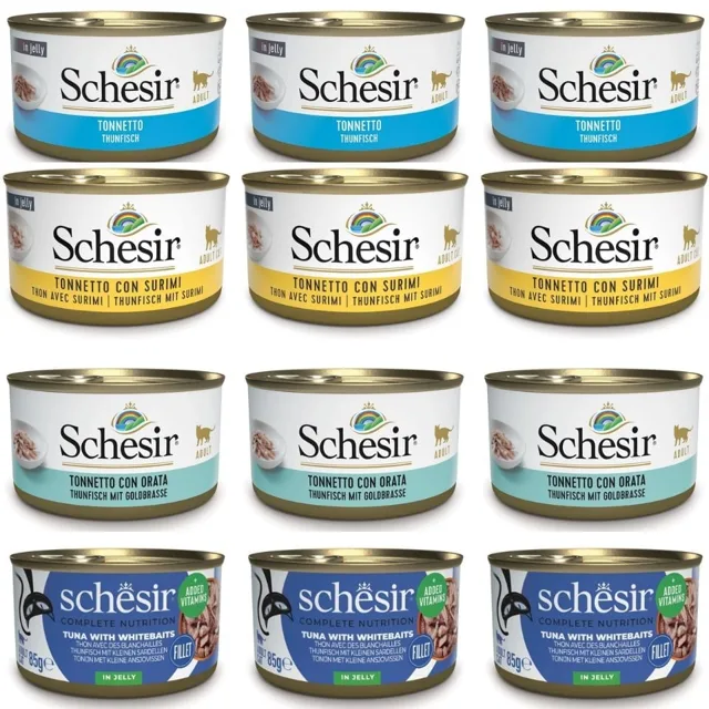 SCHESIR Sada rybích hostin v želé 12x85g (4 příchutě)