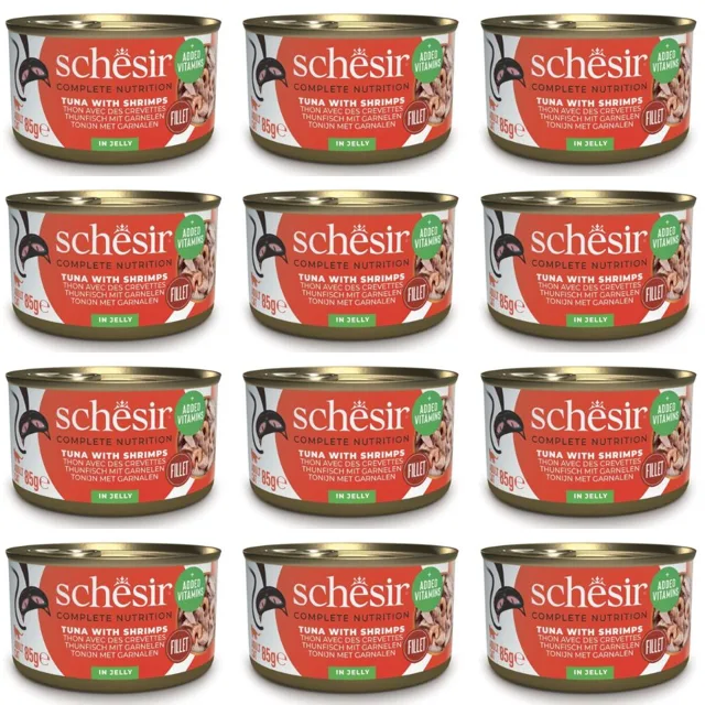 SCHESIR Tuňák s krevetami v želé pro kočky 12x85 g
