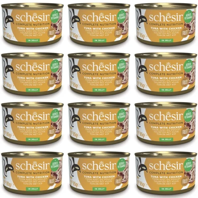 SCHESIR Tuňák s kuřecími řízky v želé pro kočky 12x85 g