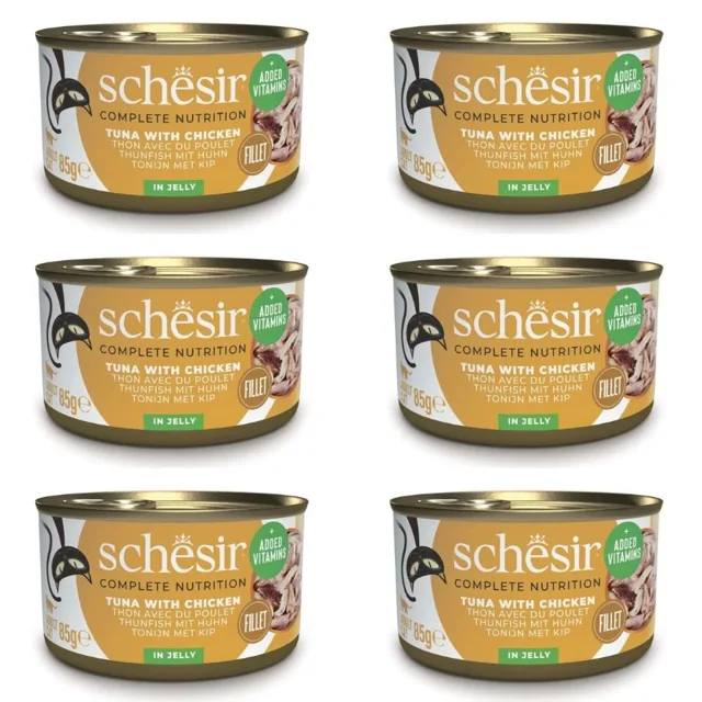 SCHESIR Tuňák s kuřecími řízky v želé pro kočky 6x85 g