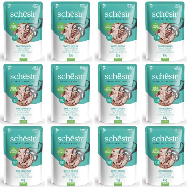 SCHESIR Tuňák s makrelou v želé pro kočky 12x85 g