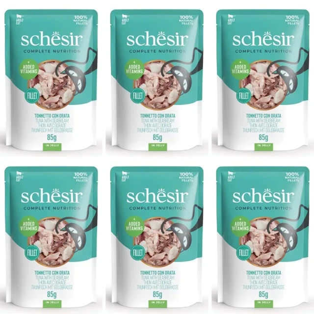 SCHESIR Tuňák s mořskou pražmou v želé pro kočky 6x85g