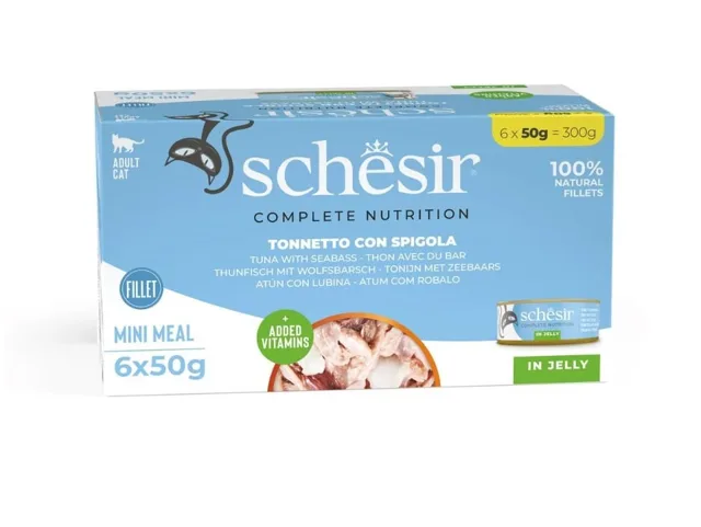 SCHESIR Tuňák s mořským okounem v želé pro kočky 6x50g