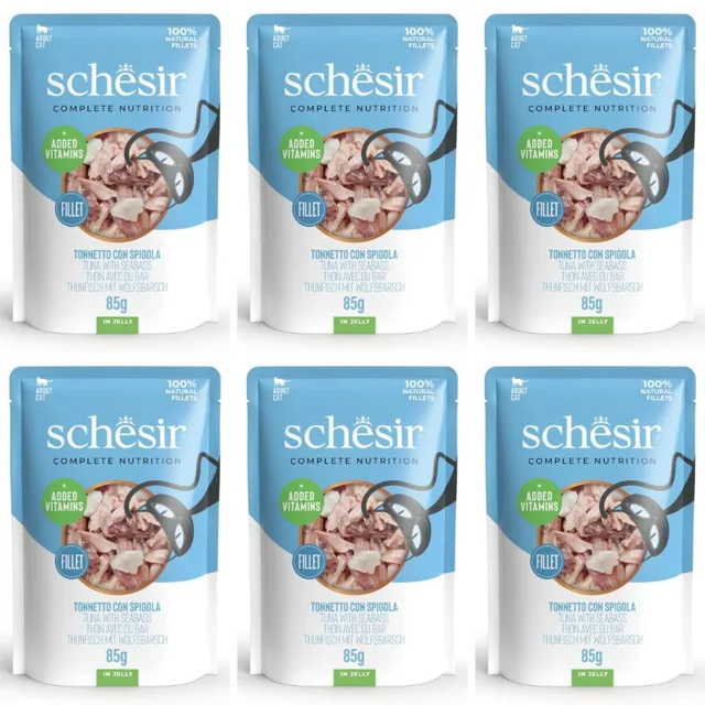SCHESIR Tuňák s mořským vlkem v želé pro kočky 6x85 g