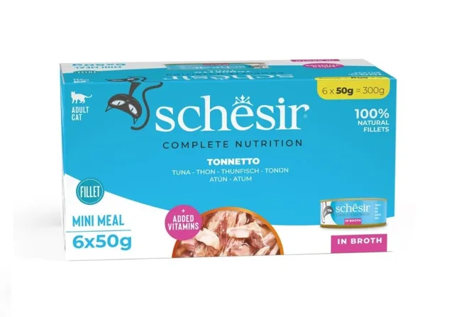 SCHESIR Tuňák ve vývaru pro kočky 6x50 g
