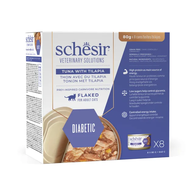 Schesir Veterinary Solutions Diabetic 8 x 80 g - tuňák a tilapie