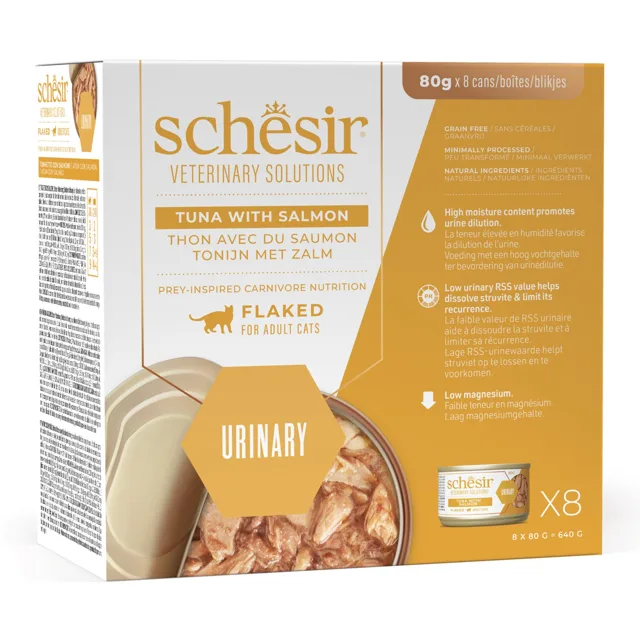 Schesir Veterinary Solutions Urinary 8 x 80 g - tuňák a losos