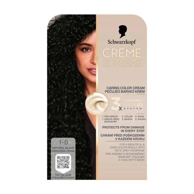 Schwarzkopf Creme Supreme 1-0 přirozená černá barva na vlasy 60 ml