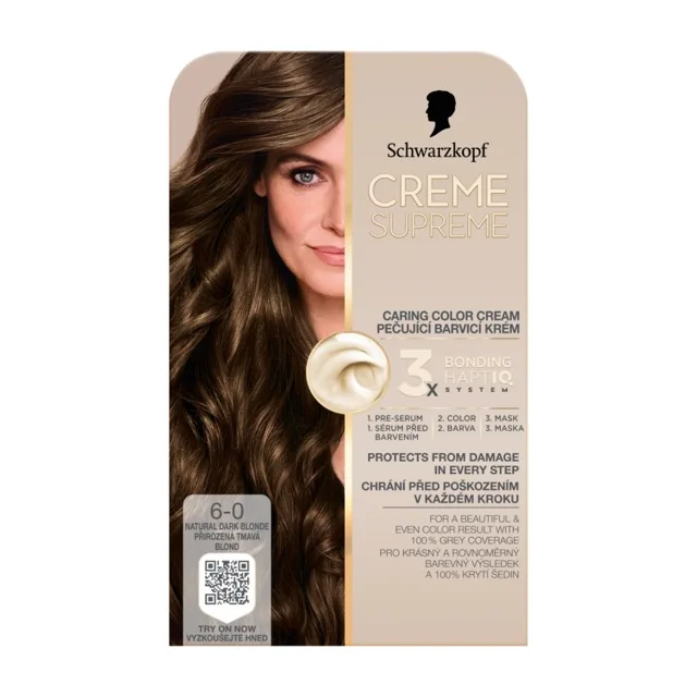 Schwarzkopf Creme Supreme 6-0 přirozená tmavá blond barva na vlasy 60 ml