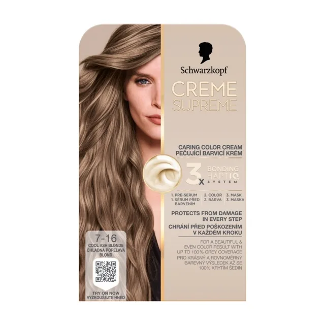 Schwarzkopf Creme Supreme 7-16 chladná popelavá blond barva na vlasy 60 ml
