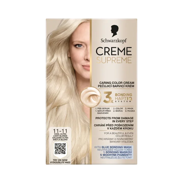 Schwarzkopf CREME SUPREME barva na vlasy 11-11 Světlá blond, poškozená krabice