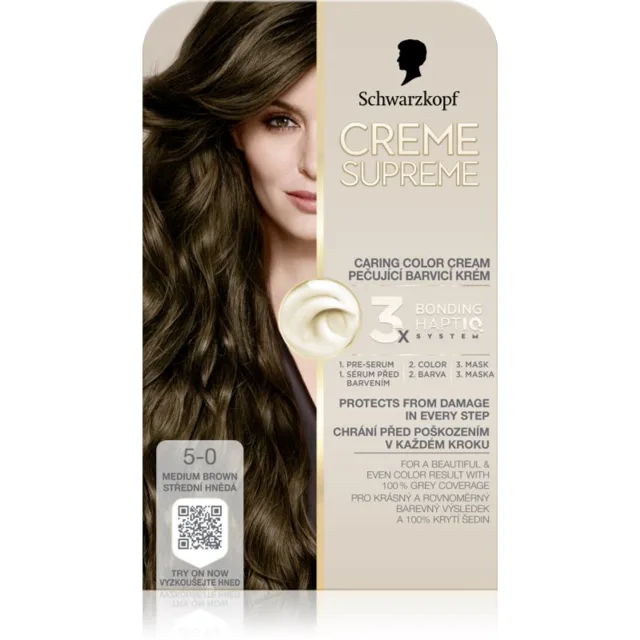 Schwarzkopf Creme Supreme permanentní barva na vlasy odstín 5-0 Střední hnědá 60 ml