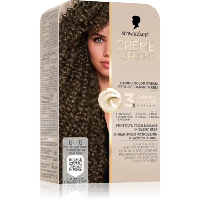 Schwarzkopf Creme Supreme permanentní barva na vlasy odstín 6-16 Chladná popelavě tmavá blond 60 ml