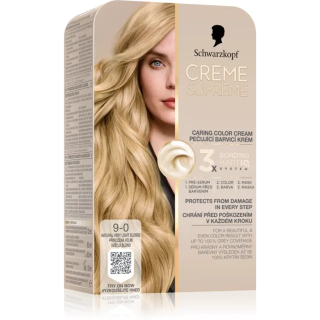 Schwarzkopf Creme Supreme permanentní barva na vlasy odstín 9-0 Přirozená velmi světlá blond 60 ml