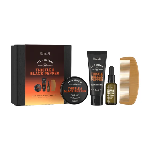 Scottish Fine Soaps Thistle & Black Pepper Sada péče o vousy 4 ks