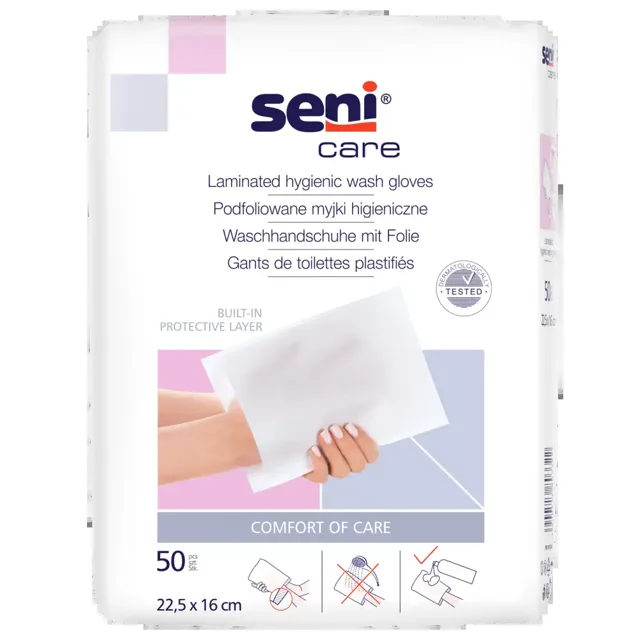 Seni Care Mycí žínky s fólie 22,5 x 16 cm 50 kusů