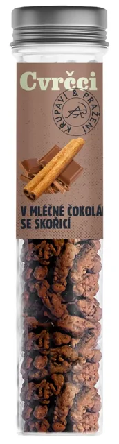 Sens - Křupaví pražení cvrčci ve zkumavce, v mléčné čokoládě se skořicí, 30 g